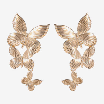 JS Jessica Simpson Gold Tone Womens Butterfly Drop Earrings
