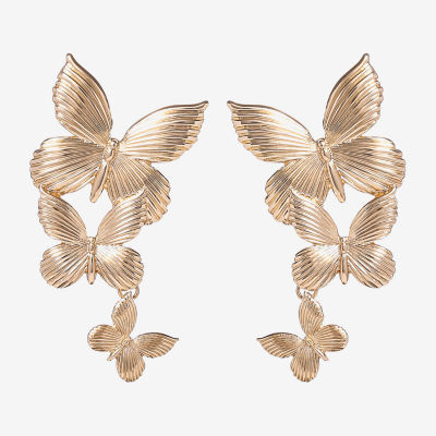 Jessica Simpson Gold Tone Butterfly Drop Earrings