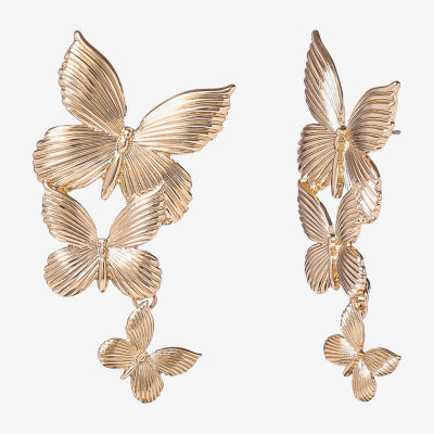 Jessica Simpson Gold Tone Butterfly Drop Earrings