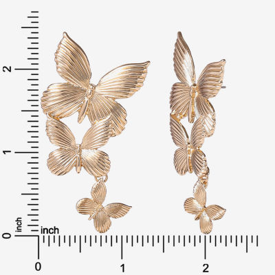 JS Jessica Simpson Gold Tone Womens Butterfly Drop Earrings
