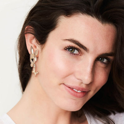 JS Jessica Simpson Gold Tone Womens Butterfly Drop Earrings