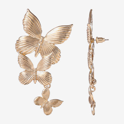 JS Jessica Simpson Gold Tone Womens Butterfly Drop Earrings