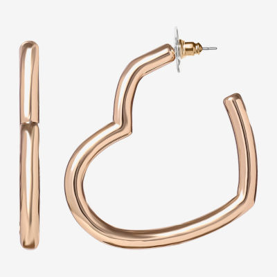 JS Jessica Simpson Gold Tone Womens 42mm Heart Hoop Earrings