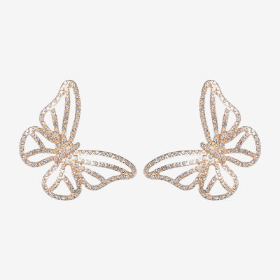 JS Jessica Simpson Gold Tone Womens Glass Butterfly Drop Earrings