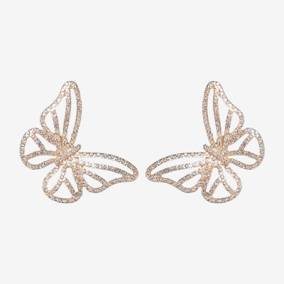 JS Jessica Simpson Gold Tone Glass Butterfly Drop Earrings