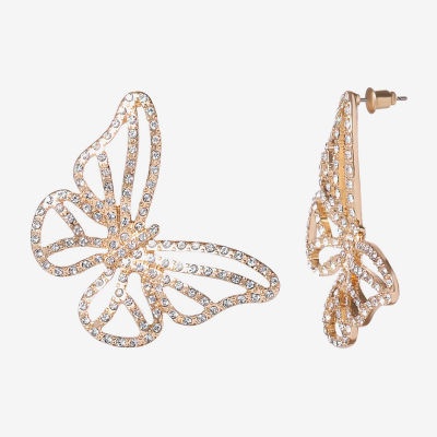 JS Jessica Simpson Gold Tone Womens Glass Butterfly Drop Earrings