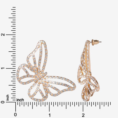 JS Jessica Simpson Gold Tone Womens Glass Butterfly Drop Earrings