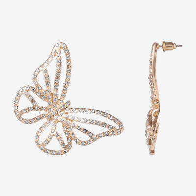 JS Jessica Simpson Gold Tone Womens Glass Butterfly Drop Earrings