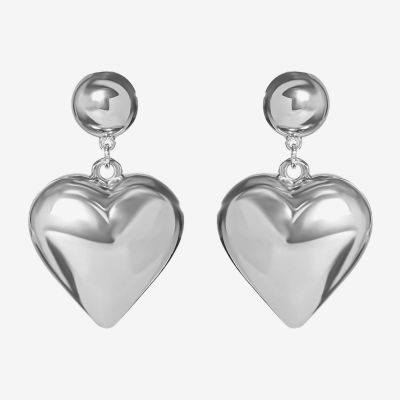 JS Jessica Simpson Silver Tone Womens Heart Drop Earrings