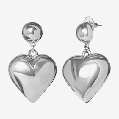 JS Jessica Simpson Silver Tone Womens Heart Drop Earrings