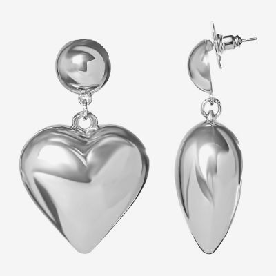 JS Jessica Simpson Silver Tone Womens Heart Drop Earrings