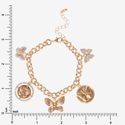 Jessica Simpson Gold Tone Glass 7.5 Inch Link Butterfly Charm Bracelet