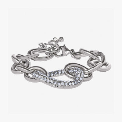 JS Jessica Simpson Silver Tone Glass 7.5 Inch Link Link Bracelet