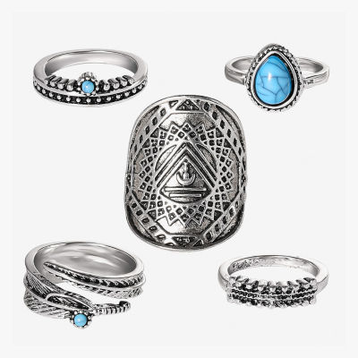 JS Jessica Simpson Silver Tone Womens Glass Ring Set