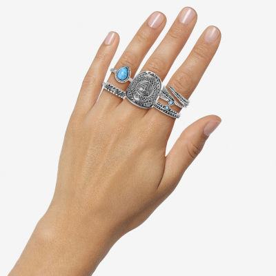 Jessica Simpson Silver Tone 5-pc. Glass Ring Sets