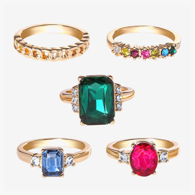 JS Jessica Simpson Gold Tone Womens Multi Color Glass Ring Sets