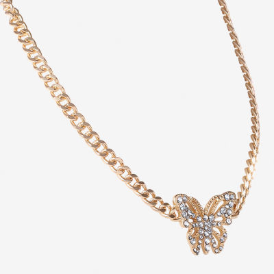 Jessica Simpson Gold Tone Glass 13 Inch Link Butterfly Pendant Necklace