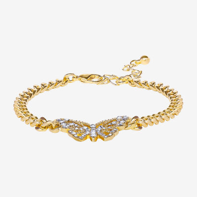 JS Jessica Simpson Gold Tone Glass 7.5 Inch Curb Butterfly Link Bracelet