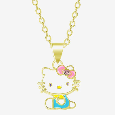 Crystal 18K Gold Over Brass 18 Inch Cable Hello Kitty Pendant Necklace