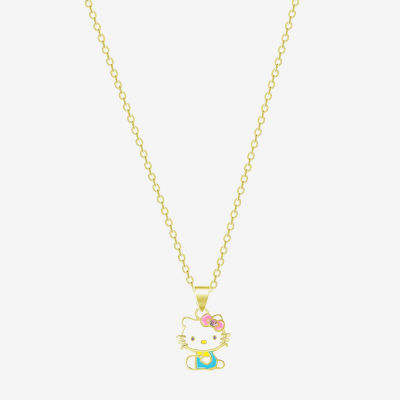 Crystal 18K Gold Over Brass 18 Inch Cable Hello Kitty Pendant Necklace