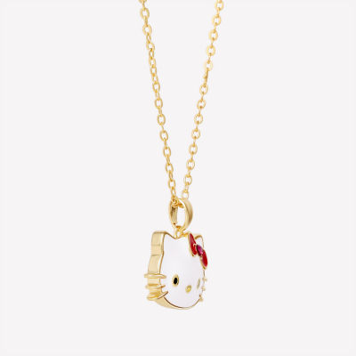 Crystal 18K Gold Over Brass 16 Inch Cable Bow Hello Kitty Pendant Necklace