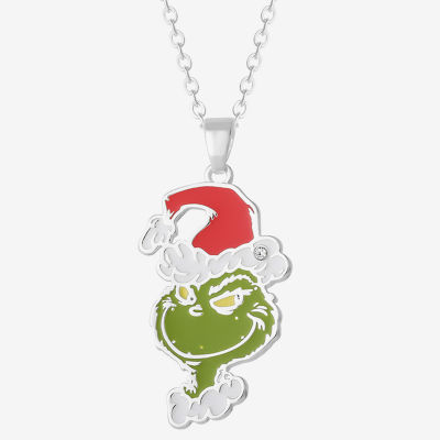 Christmas Santa Crystal Pure Silver Over Brass 16 Inch Cable Grinch Pendant Necklace