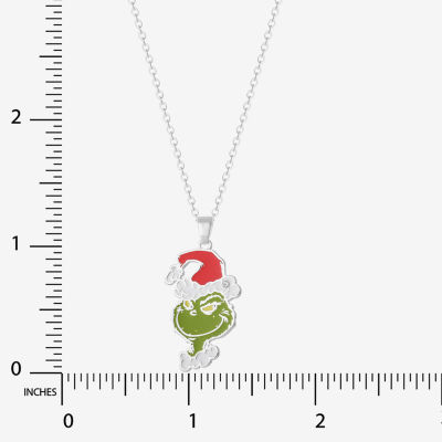 Christmas Santa Crystal Pure Silver Over Brass 16 Inch Cable Grinch Pendant Necklace