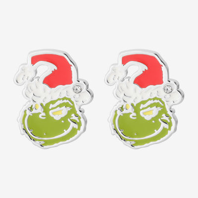 Christmas Santa Pure Silver Over Brass 13.5mm Grinch Stud Earrings