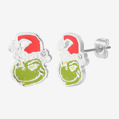 Christmas Santa Pure Silver Over Brass 13.5mm Grinch Stud Earrings