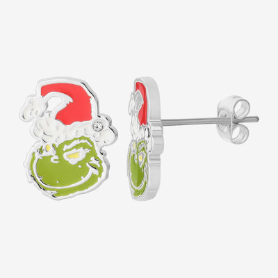 Christmas Santa Pure Silver Over Brass 13.5mm Grinch Stud Earrings