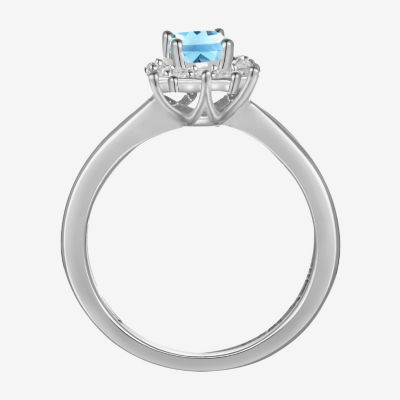 Womens Genuine Blue Topaz Sterling Silver Halo Crossover Cocktail Ring