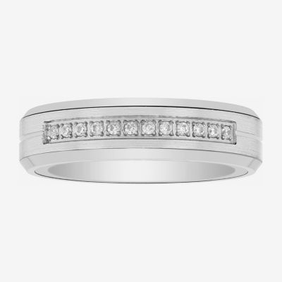 Mens 6MM Natural Diamond Tungsten Wedding Band