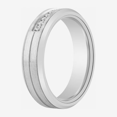 6MM Natural Diamond Tungsten Round Wedding Band