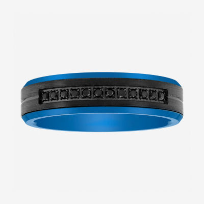 Mens 6MM Diamond Accent Natural Black Diamond Tungsten Wedding Band