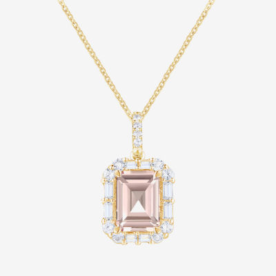 Yes, Please! Womens Lab Created Pink Sapphire 14K Gold Over Silver Pendant Necklace