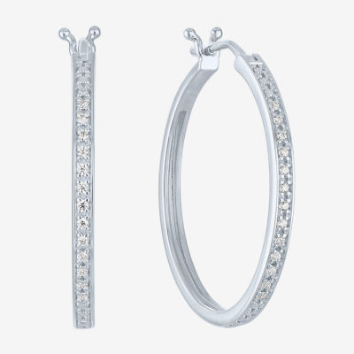 Yes, Please! 1/10 CT. T.W. Natural White Diamond Sterling Silver Round Hoop Earrings