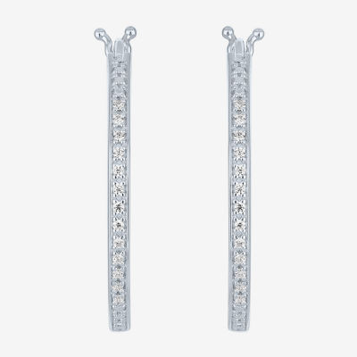 Yes, Please! 1/10 CT. T.W. Natural White Diamond Sterling Silver Round Hoop Earrings