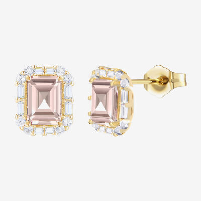 Yes, Please! Lab Created Pink Sapphire 14K Gold Over Silver 8mm Stud Earrings