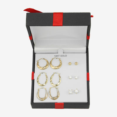 Women's Cubic Zirconia 14K Gold 6 Pair Earring Set