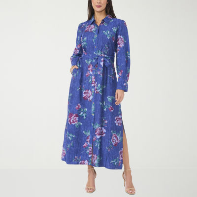 vintage wave long sleeve maxi dress Vintage Gunne Sax Cream + Blue Floral Long Sleeve Maxi Dress