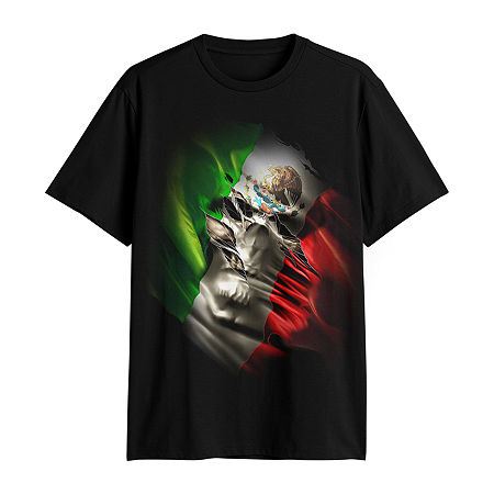 Mens Short Sleeve Mexico Flag Graphic T-Shirt, Medium, Black