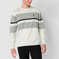 U.S. Polo Assn. Stripe Mens Crew Neck Long Sleeve Pullover Sweater, Large, Beige