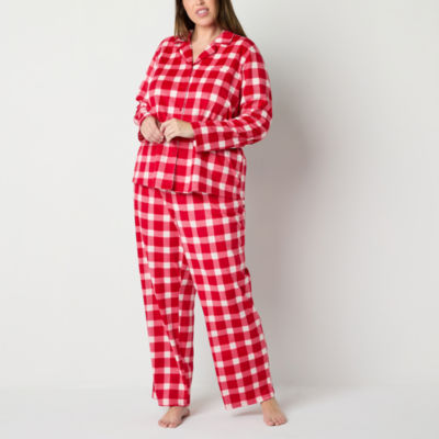 Adonna Womens Plus Fleece Long Sleeve 2-pc. Pant Pajama Set