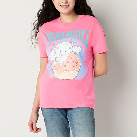 Juniors Cinnamoroll Boyfriend Womens Crew Neck Short Sleeve Hello Kitty Graphic T-Shirt, Xx-large, Pink