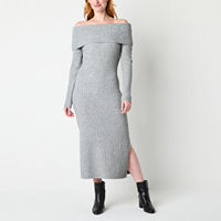 Worthington Womens Long Sleeve Sweater Dress, Medium, Gray