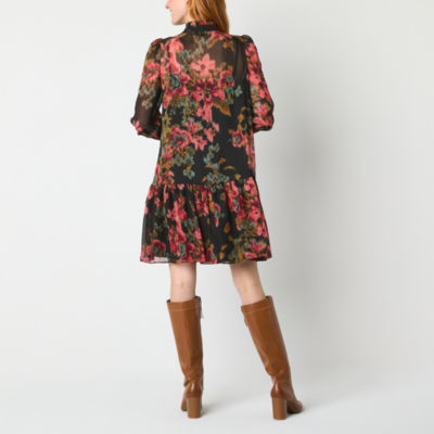 Maia Womens Long Sleeve Floral Shift Dress