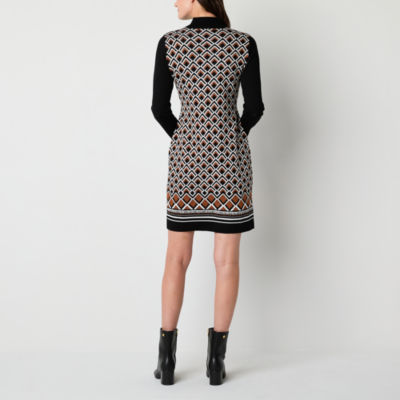 Robbie Bee Womens 3/4 Sleeve Geometric Midi Sweater Dress