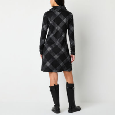 R & K Originals Womens Long Sleeve Plaid Shift Dress