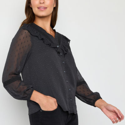 Frye and Co. Womens Split Crew Neck Long Sleeve Blouse