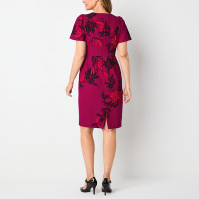 Liz Claiborne Womens Short Sleeve Floral Midi Sheath Dress